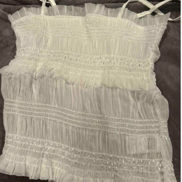 White gathered cami. Semi sheer with sequins. Size 8 - Picture 3 of 5